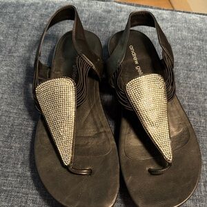 Andrew Geller Black Sandals with Sparkling Silver Detail
